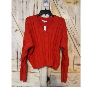 Madewell Cable Knit V-Neck Drop Sweater Long Sleeves Roasted Squash Orange XL